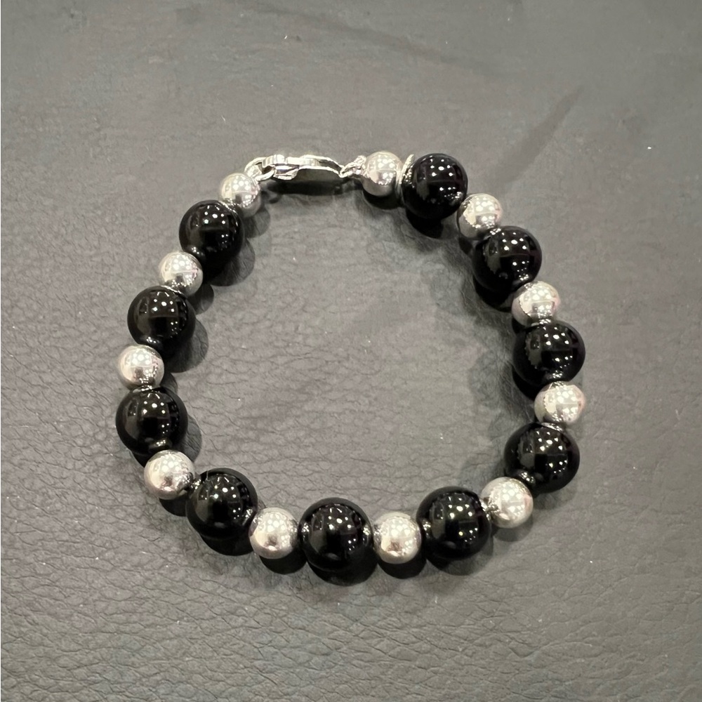 Tiffany & Co. Onyx and Sterling Silver Bracelet 10mm Sz 7.5